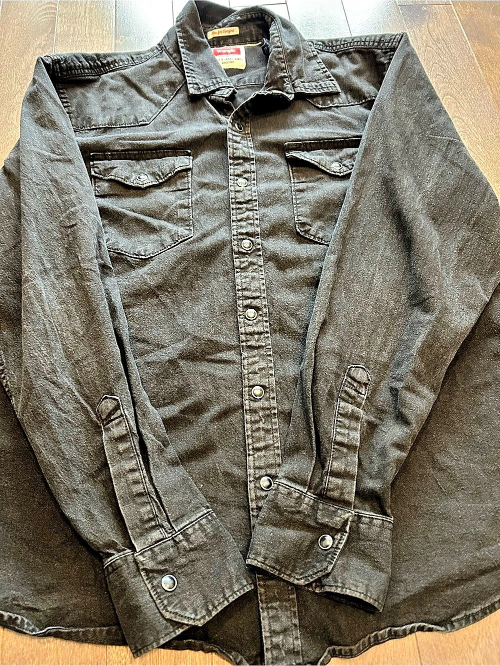 Wrangler Flex for Comfort Western Pearl Snap  Denim Shirt Men's Black Size L